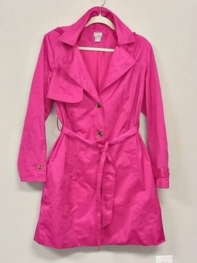Chico's Hot  Pink Trench Rain Coat Hooded Lightweight Transitional Classic Med